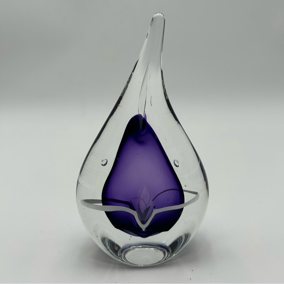 Signed Adam Jablonski Tear Drop Paperweight Purple Art Glass - Picture 2 of 10